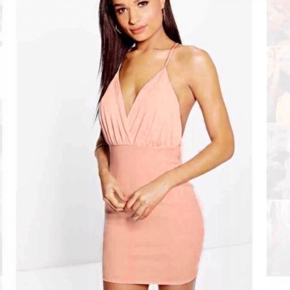Nude pink plunge bodycon dress